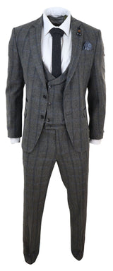 Traje de tweed de 3 piezas a cuadros grises