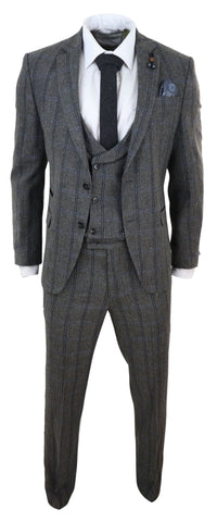 Traje de tweed de 3 piezas a cuadros grises