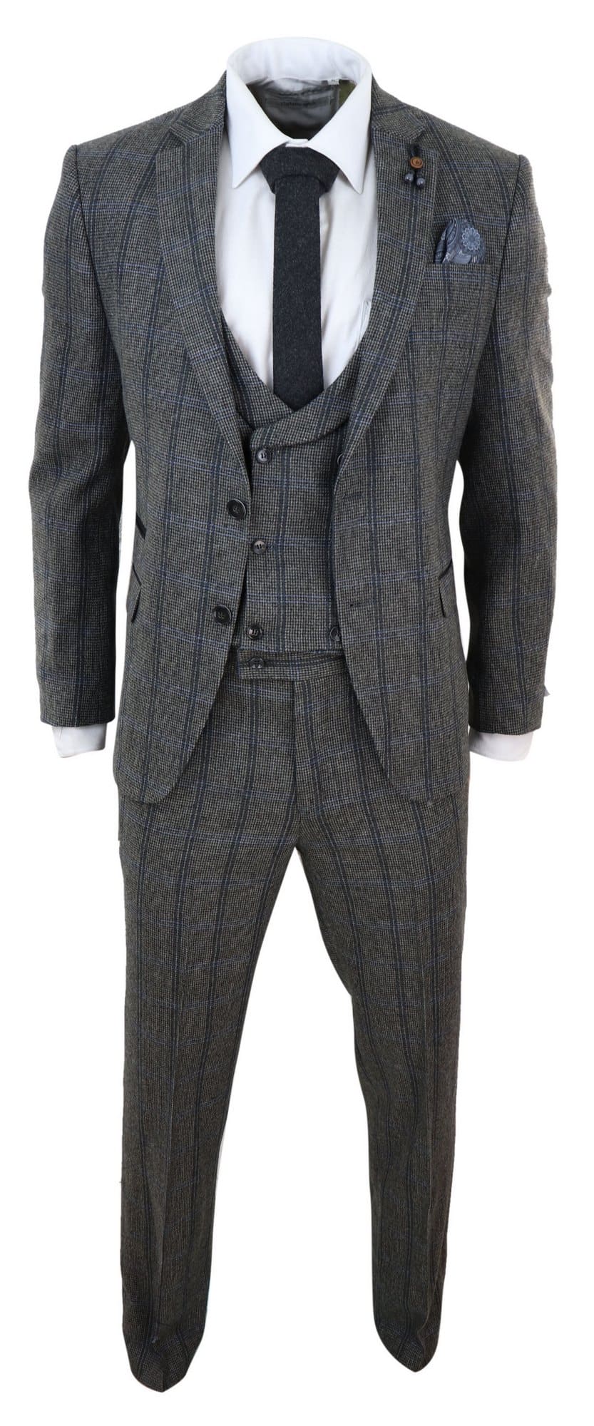 Traje de tweed de 3 piezas a cuadros grises