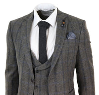 Traje de tweed de 3 piezas a cuadros grises