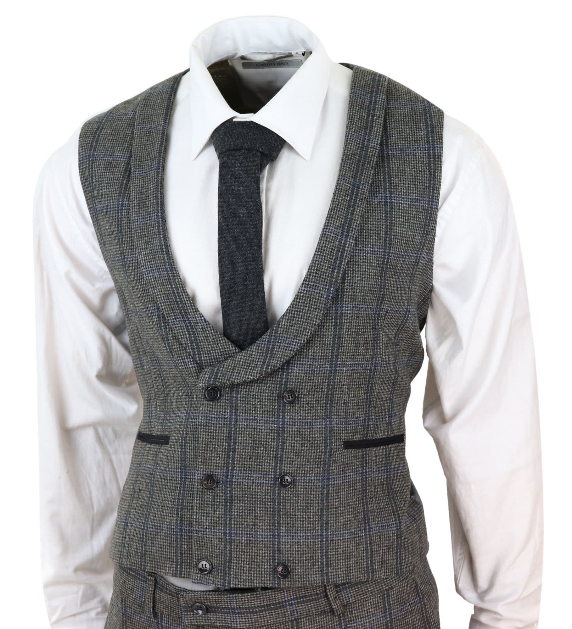 Traje de tweed de 3 piezas a cuadros grises