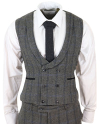 Traje de tweed de 3 piezas a cuadros grises