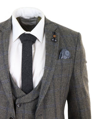 Traje de tweed de 3 piezas a cuadros grises