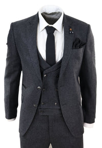 Traje de tres piezas de tweed gris oscuro