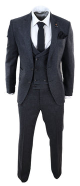 Traje de tres piezas de tweed gris oscuro