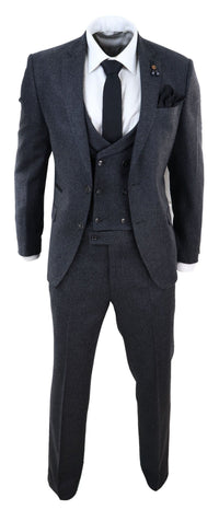 Traje de tres piezas de tweed gris oscuro