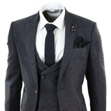 Traje de tres piezas de tweed gris oscuro