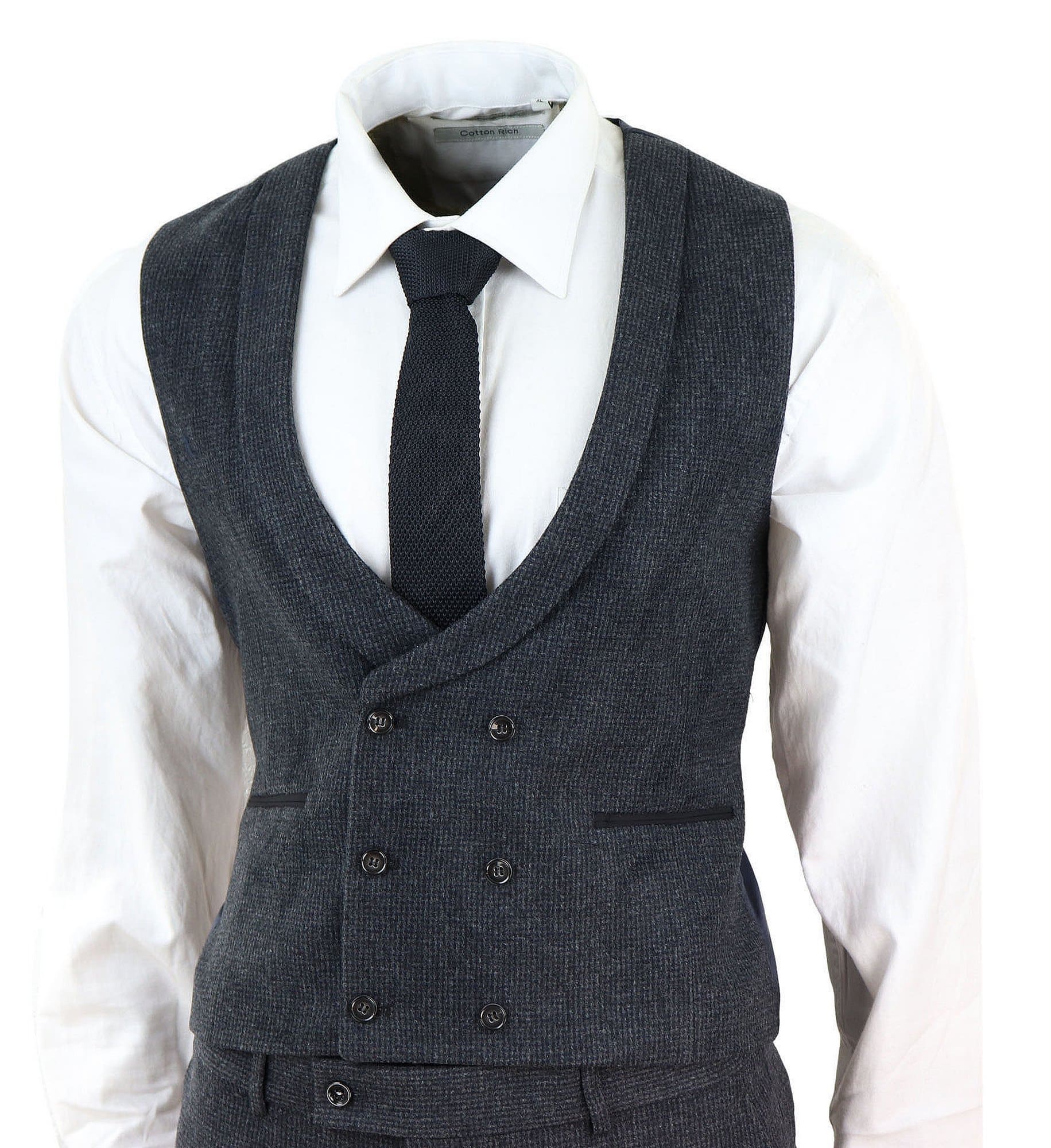 Traje de tres piezas de tweed gris oscuro
