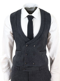 Traje de tres piezas de tweed gris oscuro