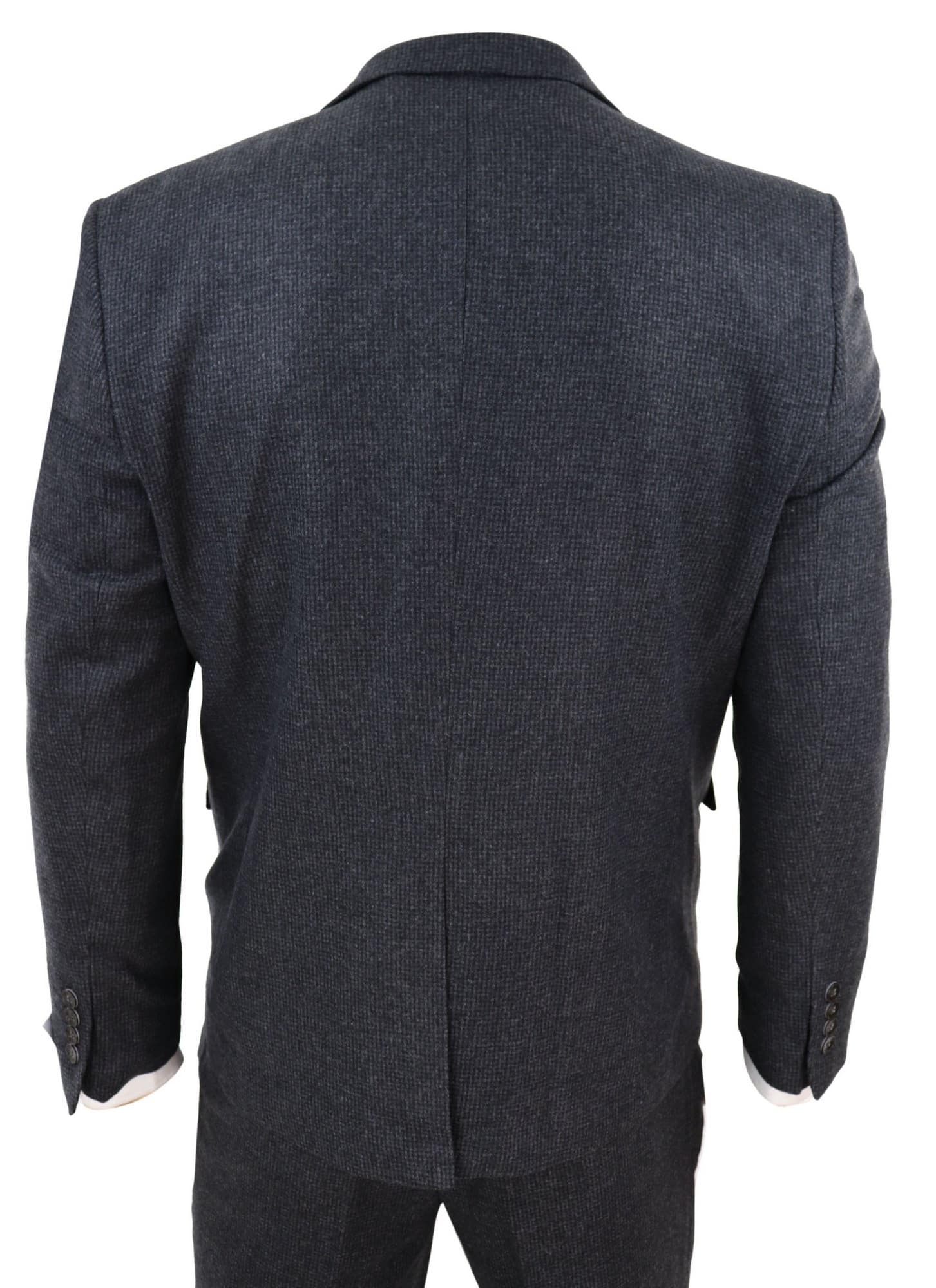 Traje de tres piezas de tweed gris oscuro