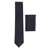 281 - Corbata y pañuelo de lana tweed azul con estampado de espiga para hombre, 2"