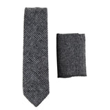 281 - Corbata y pañuelo de lana tweed gris con estampado de espiga para hombre, 2"