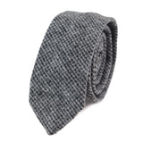 281 - Corbata y pañuelo de lana tweed gris con estampado de espiga para hombre, 2"