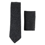 281 - Corbata y pañuelo de lana tweed de espiga color carbón para hombre de 2"