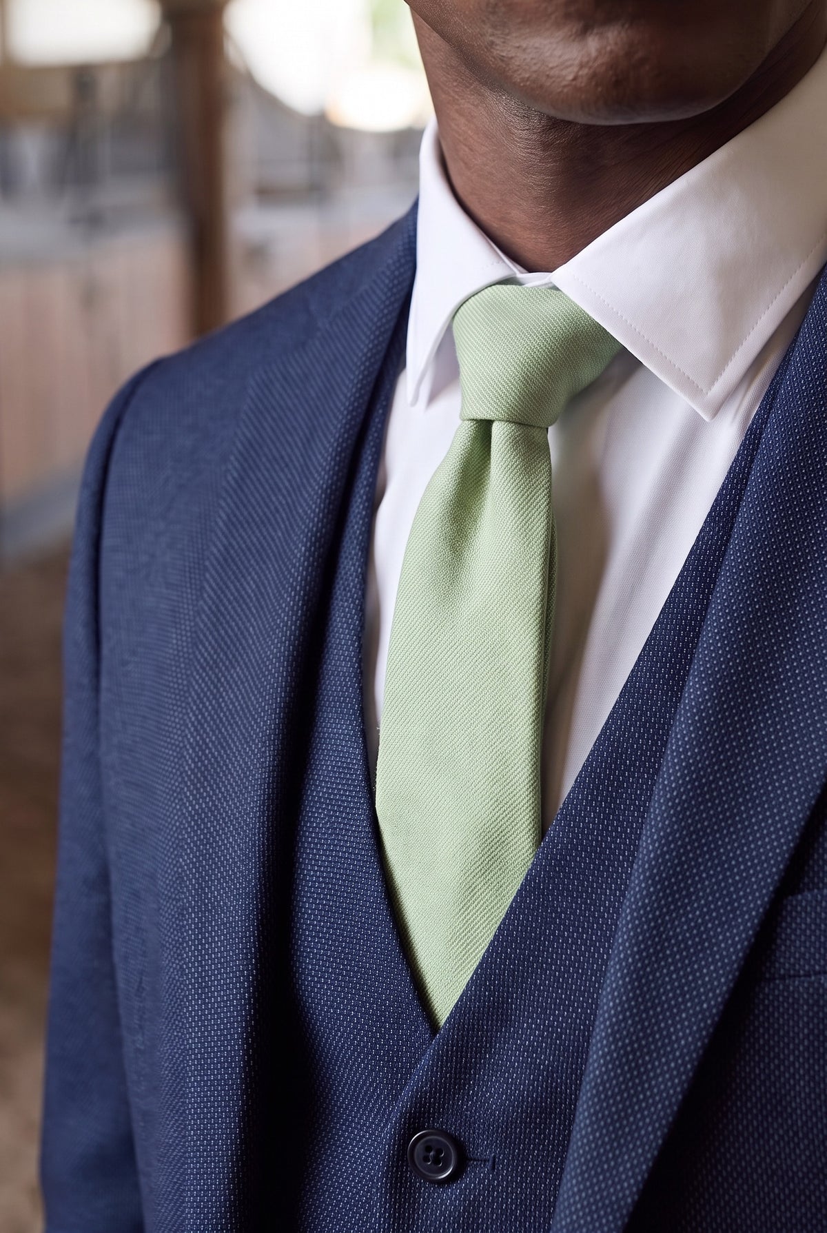 Corbata de hombre color verde salvia con acabado de ante.