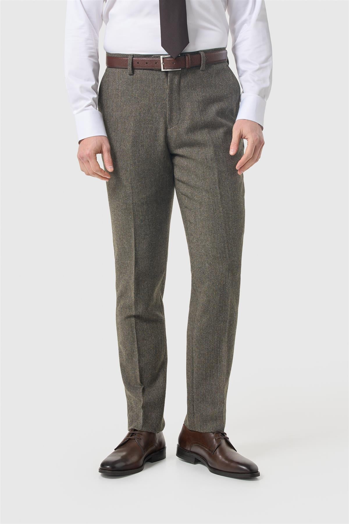 Gaston - Pantalones de tweed a cuadros color oliva para hombre