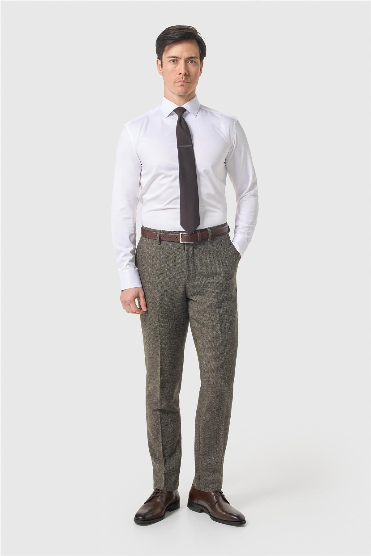 Gaston - Pantalones de tweed a cuadros color oliva para hombre