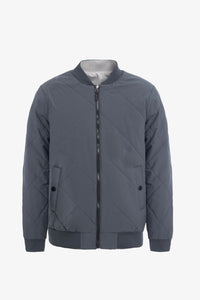Chaqueta bomber acolchada ligera reversible 2 en 1 para hombre, color gris y beige.
