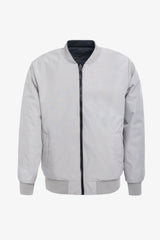 Chaqueta bomber acolchada ligera reversible 2 en 1 para hombre, color gris y beige.