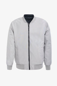 Chaqueta bomber acolchada ligera reversible 2 en 1 para hombre, color gris y beige.