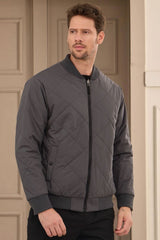 Chaqueta bomber acolchada ligera reversible 2 en 1 para hombre, color gris y beige.