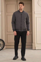 Chaqueta bomber acolchada ligera reversible 2 en 1 para hombre, color gris y beige.