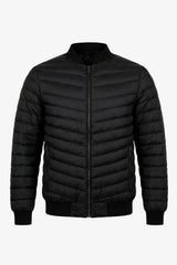 Chaqueta bomber acolchada ligera con cremallera para hombre, color negro.