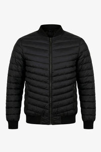 Chaqueta bomber acolchada ligera con cremallera para hombre, color negro.