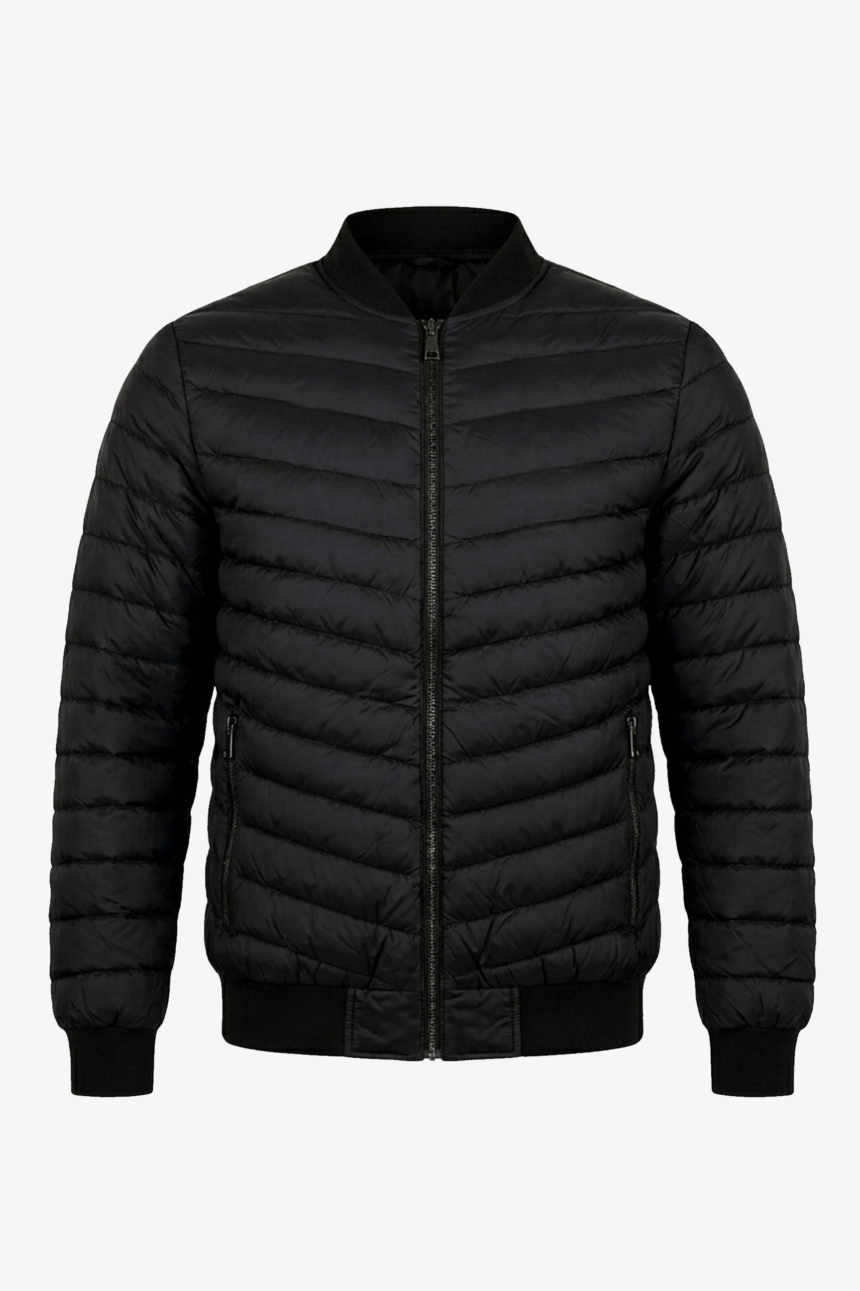 Chaqueta bomber acolchada ligera con cremallera para hombre, color negro.