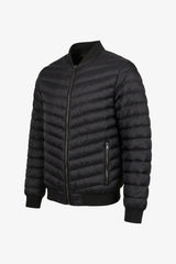 Chaqueta bomber acolchada ligera con cremallera para hombre, color negro.