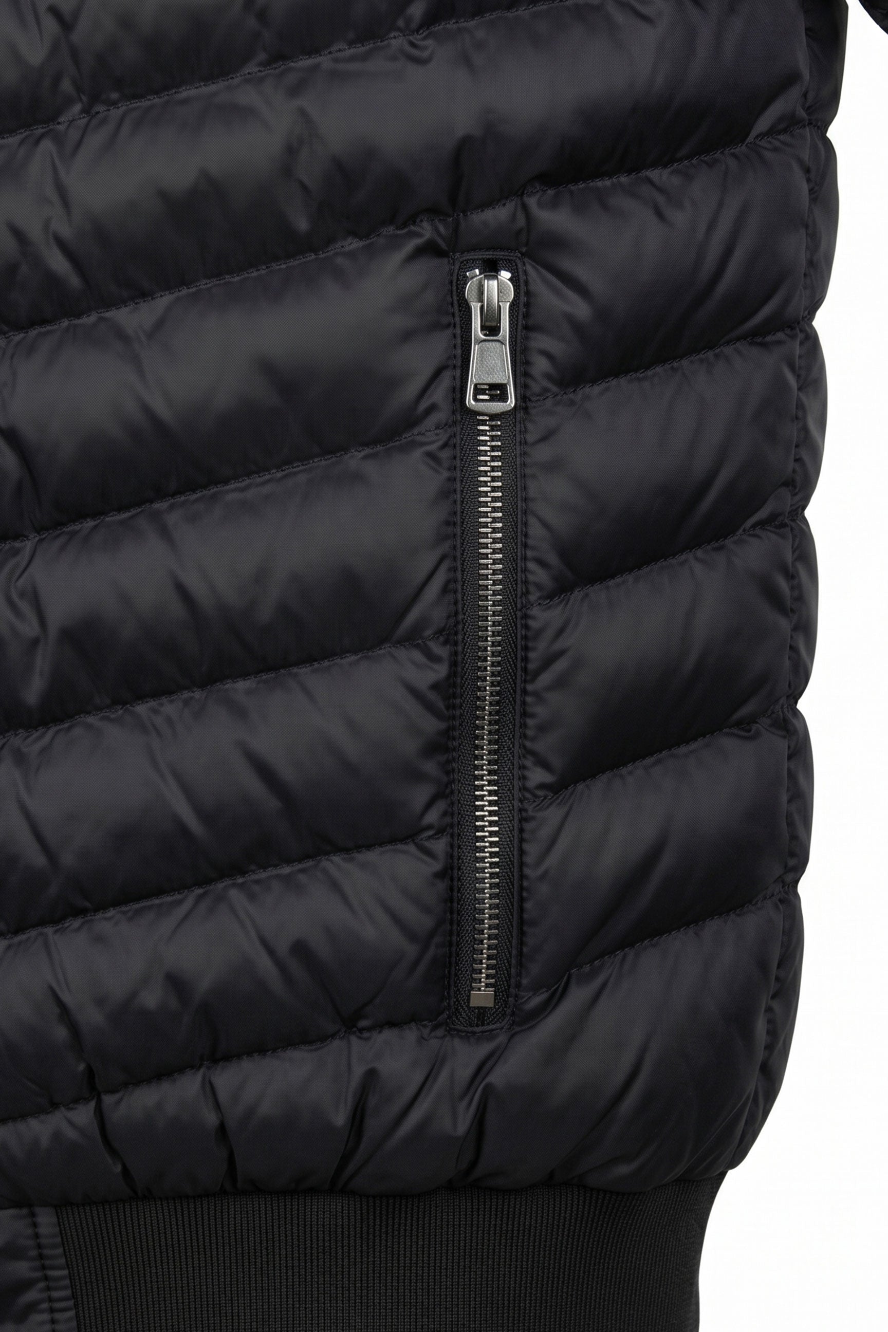 Chaqueta bomber acolchada ligera con cremallera para hombre, color negro.