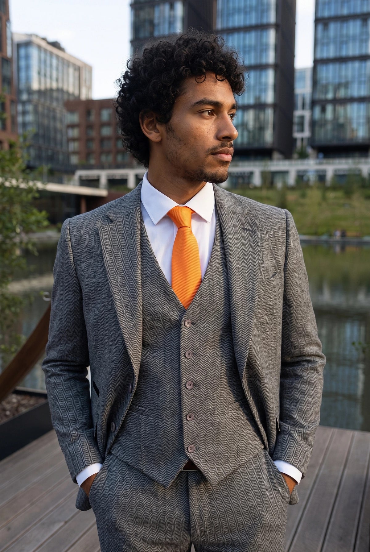 Corbata naranja delgada de 6 cm para hombre, color liso.