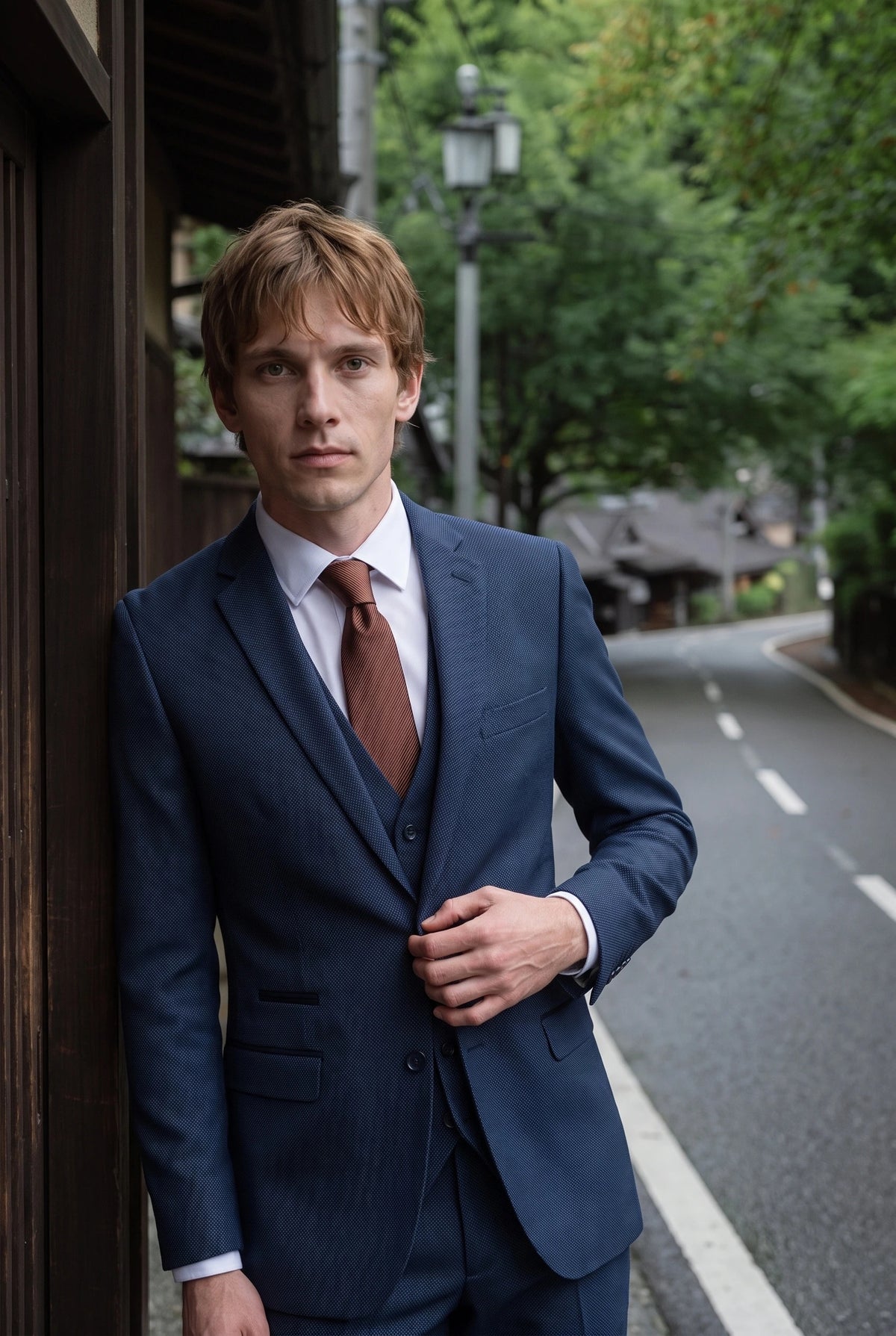 Corbata estrecha lisa de color marrón claro para hombre