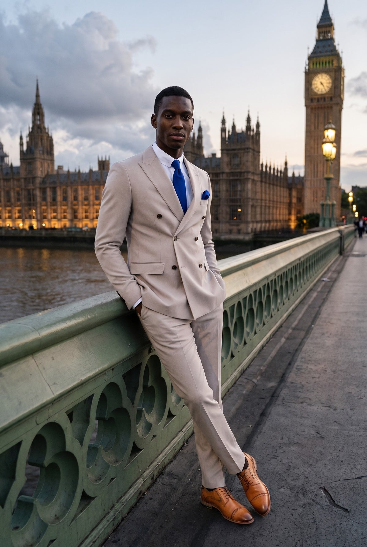 Look #658 styled with Mayfair - Traje cruzado de dos piezas para hombre en color piedra