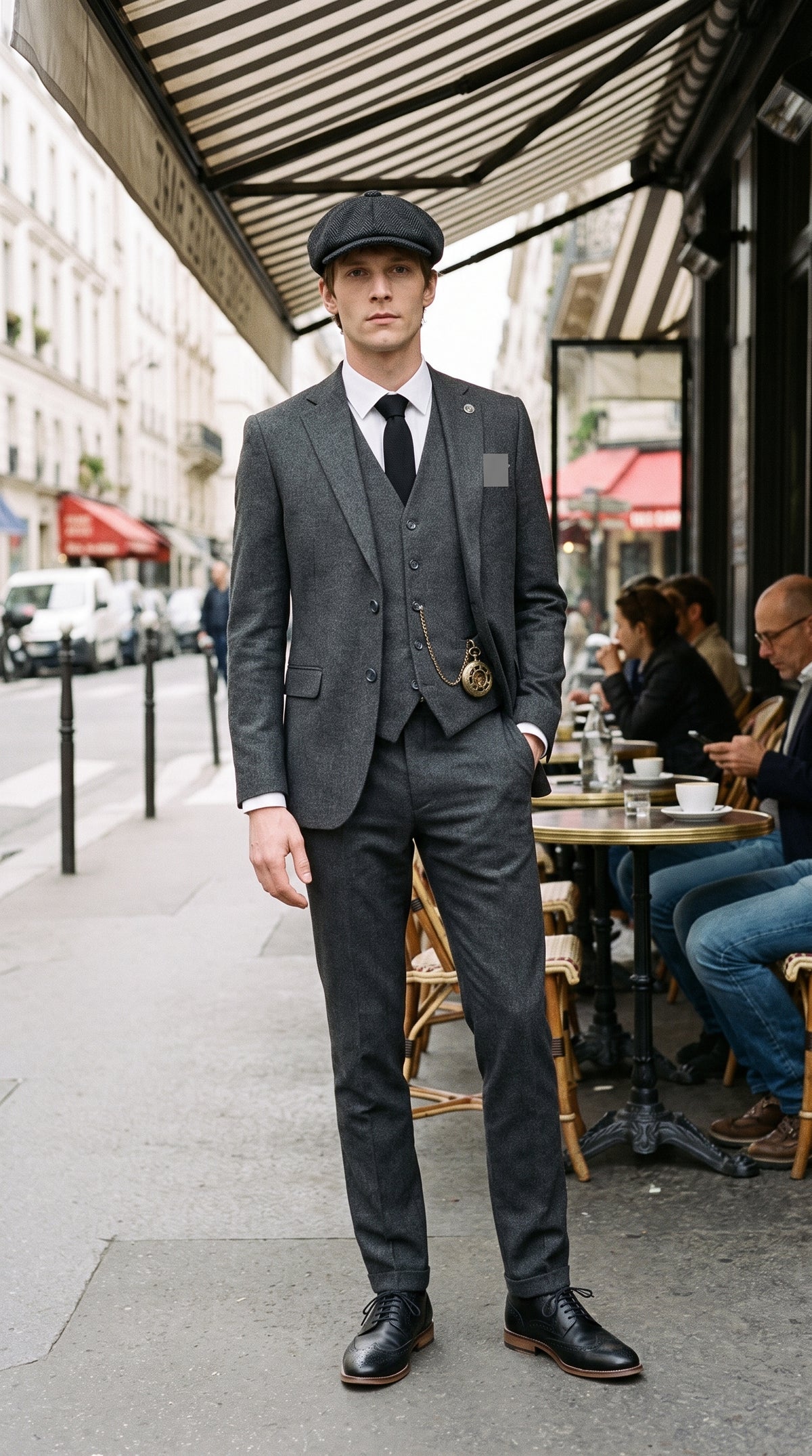 Look #831 styled with Traje de hombre de lana gris estilo Peaky Blinders de los años 20