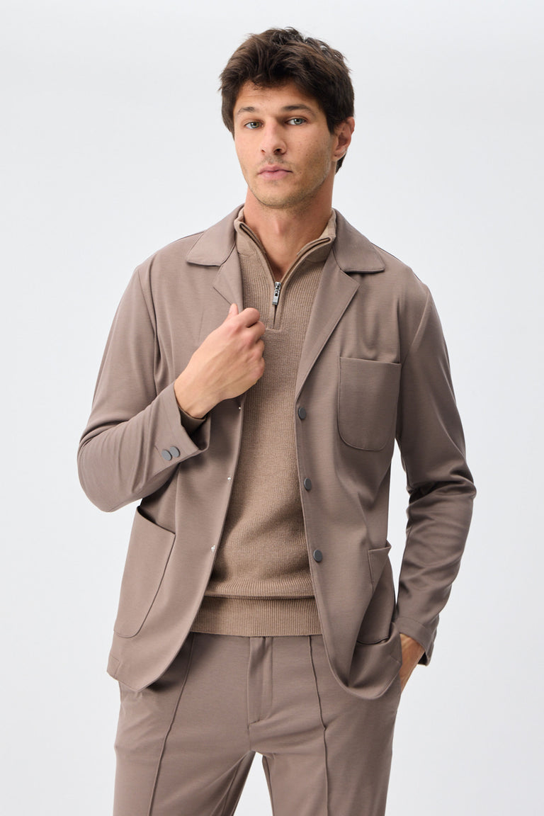 Blazer de punto suave color marrón topo para hombre, chaqueta elegante e informal