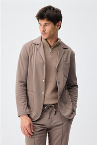 Blazer de punto suave color marrón topo para hombre, chaqueta elegante e informal