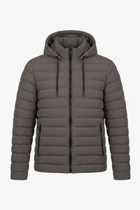 Chaqueta acolchada ligera con capucha y cremallera para hombre, color gris.
