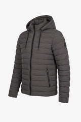Chaqueta acolchada ligera con capucha y cremallera para hombre, color gris.