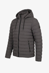 Chaqueta acolchada ligera con capucha y cremallera para hombre, color gris.