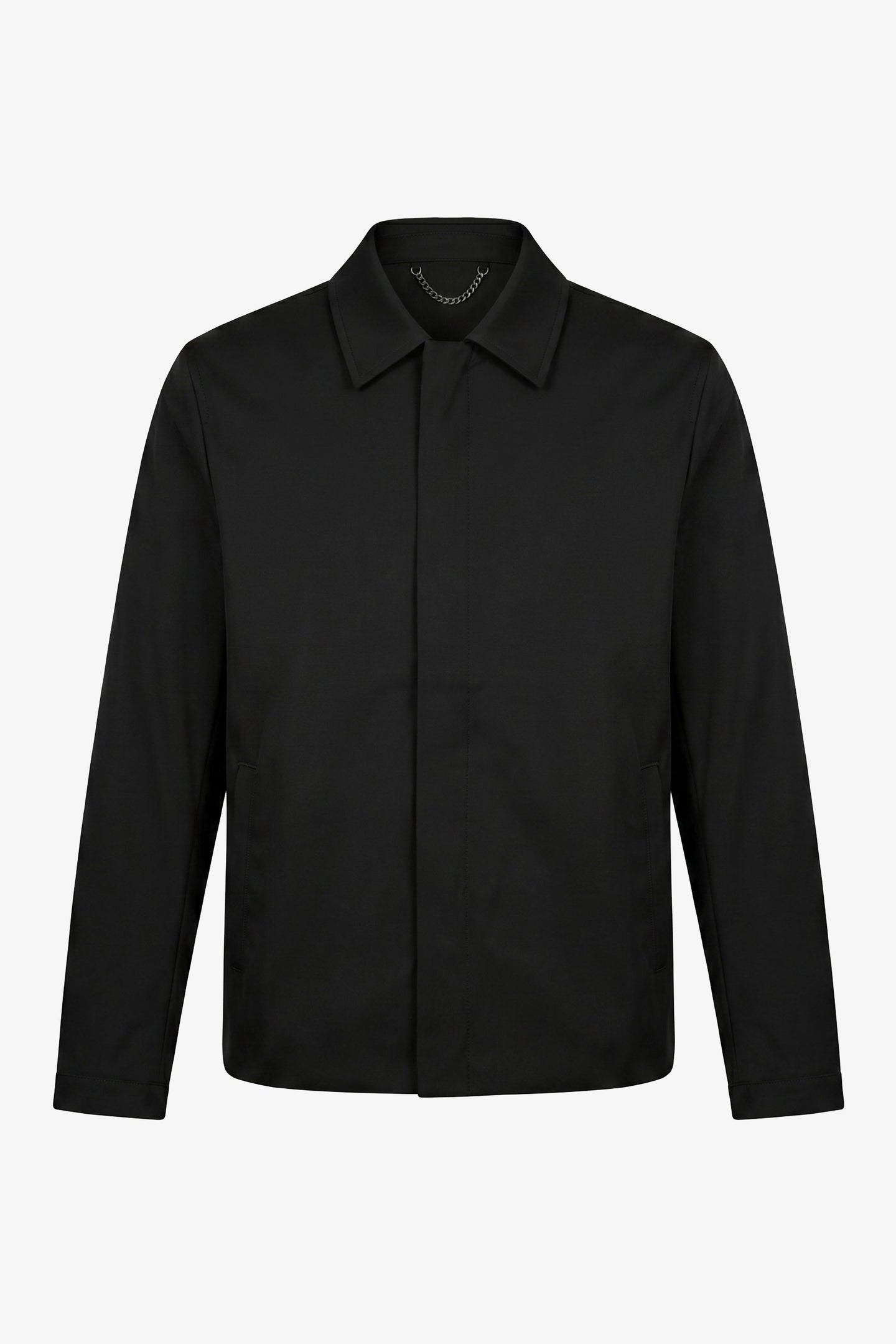 Chaqueta Harrington impermeable negra con cuello para hombre