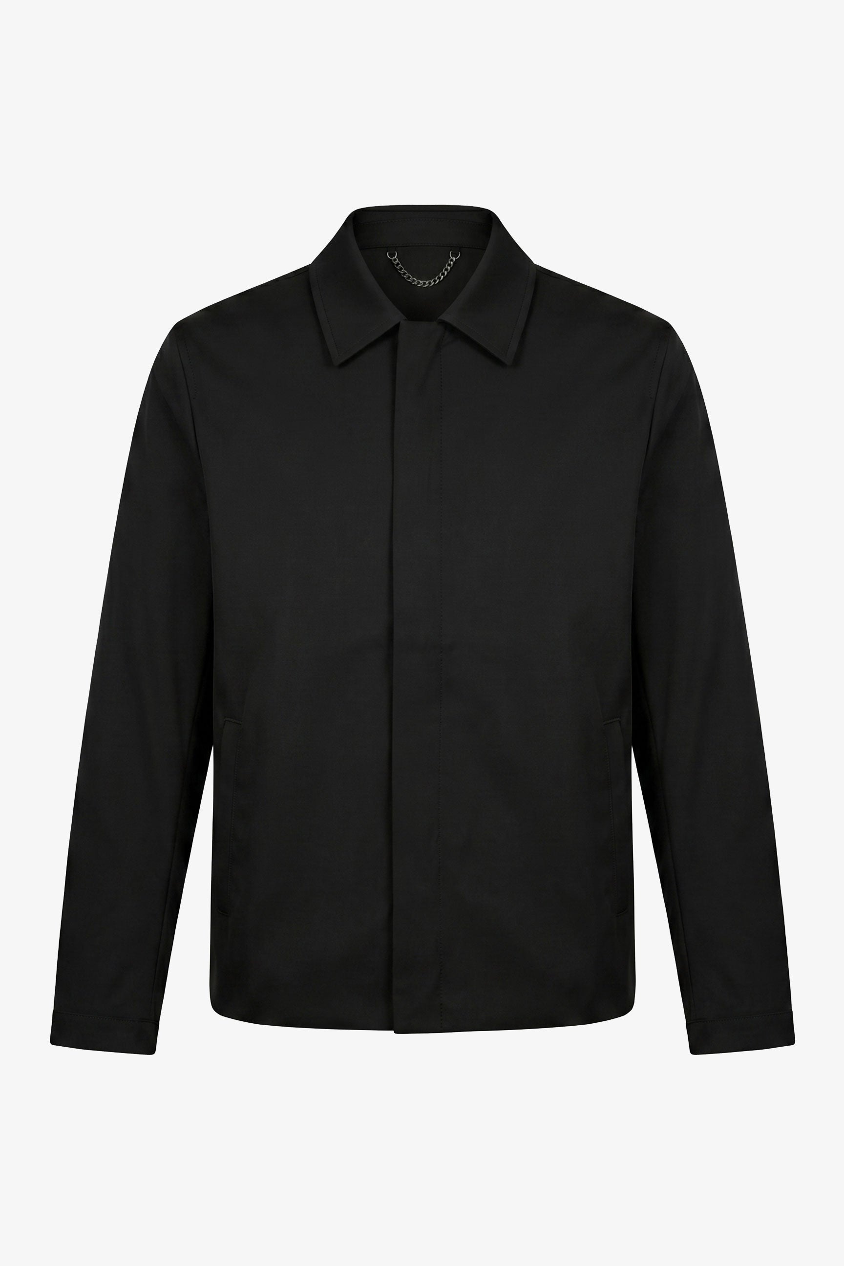 Chaqueta Harrington impermeable negra con cuello para hombre