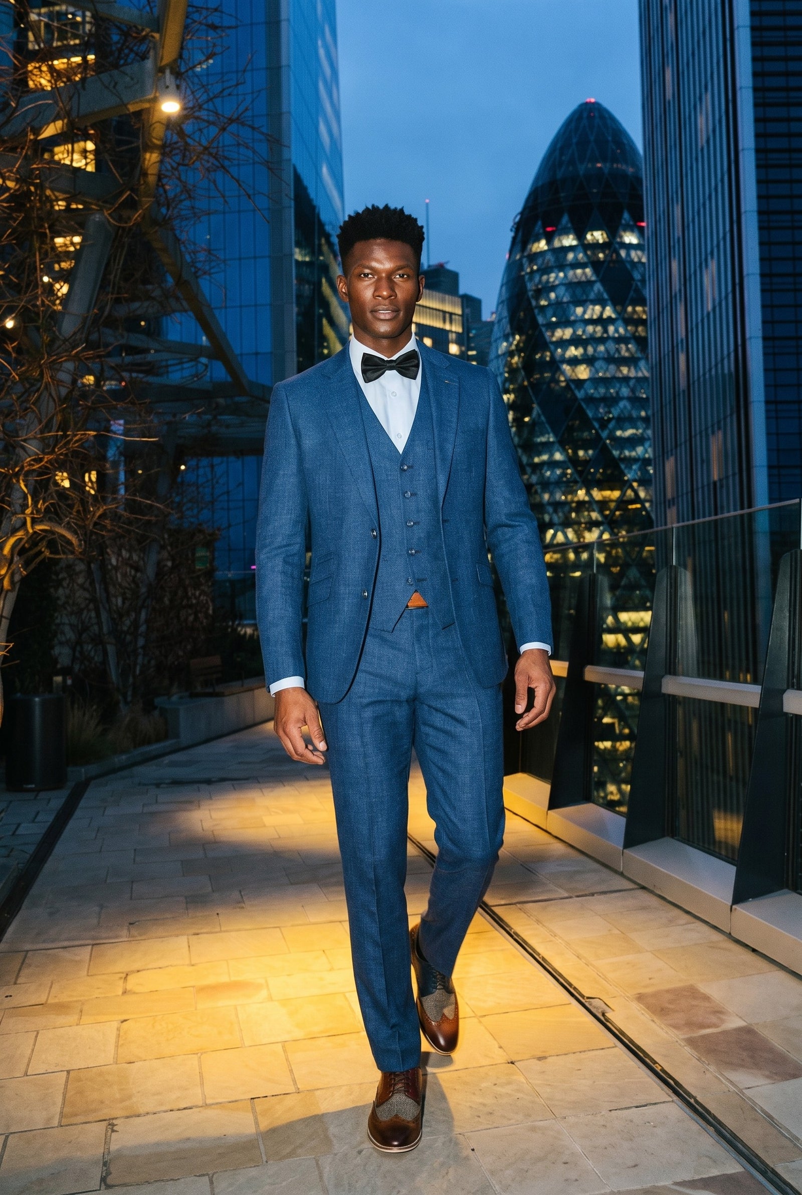 Look #997 styled with Traje de lino azul para hombre, ideal para verano.