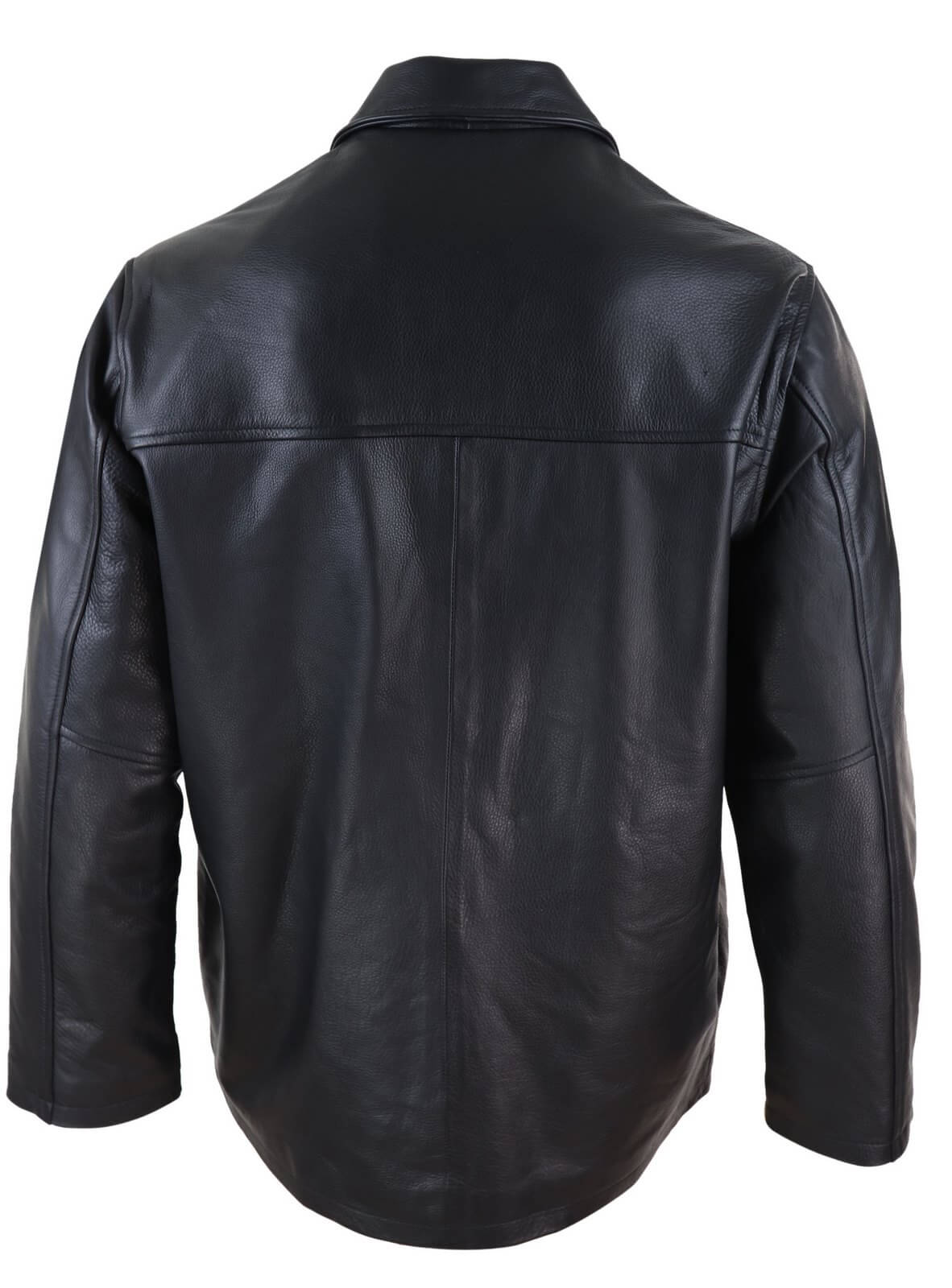 Abrigo clásico de cuero negro de longitud media para hombre