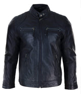 Chaqueta de motociclista negra de cuero genuino para hombre
