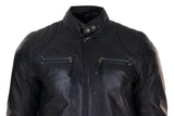 Chaqueta de motociclista negra de cuero genuino para hombre
