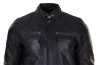 Chaqueta de motociclista negra de cuero genuino para hombre