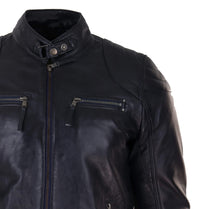 Chaqueta de motociclista negra de cuero genuino para hombre