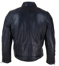 Chaqueta de motociclista negra de cuero genuino para hombre