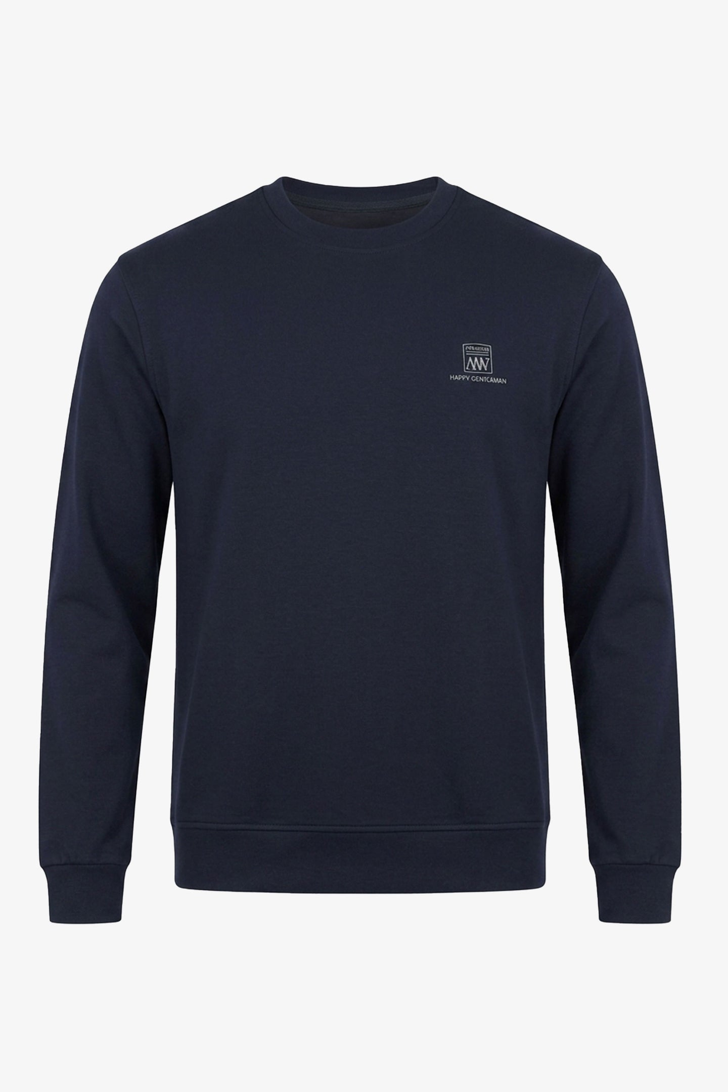 Sudadera de manga larga elástica con cuello redondo y mezcla de algodón azul marino para hombre